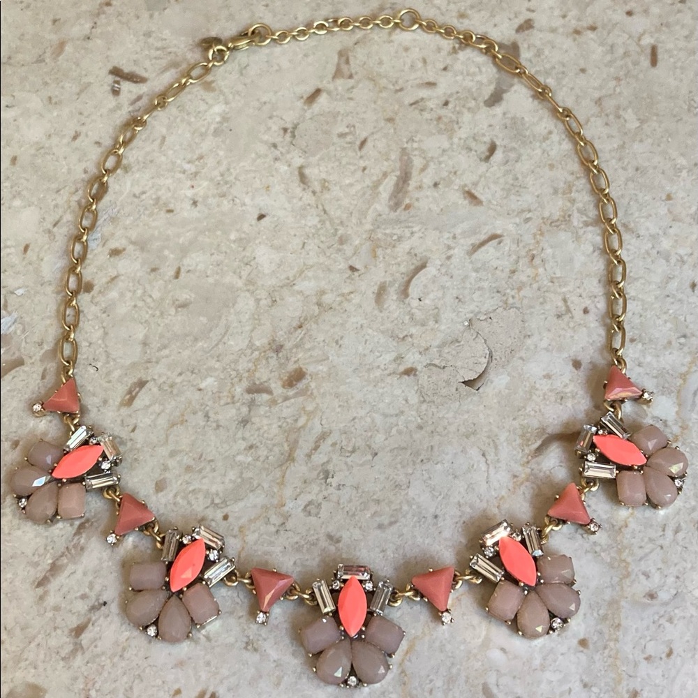 J. CREW Iridescent Crystal, Orange & Tan Statement Necklace